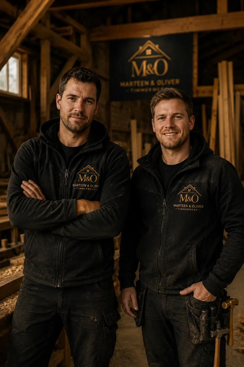 Portret van de timmerlieden / het team in werkkleding.